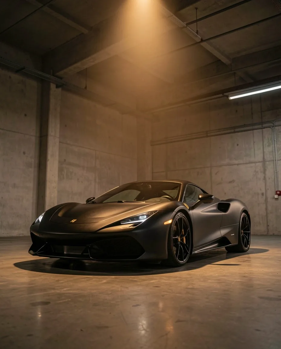 Exclusieve supercar in het donkere depot van Rivelanos Rotterdam